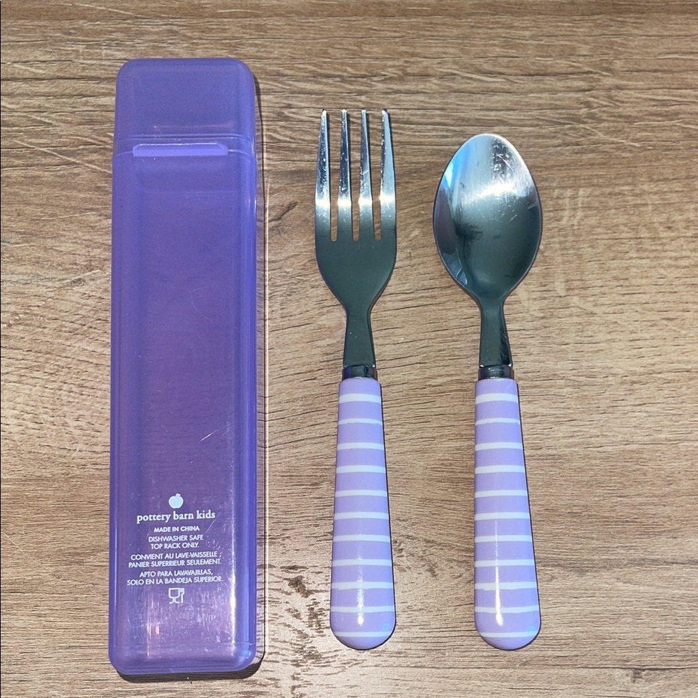 Pottery Barn Kids Lavender Striped Flatware Set